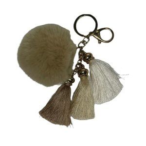 Faux Fur Pom and Tassel Key Ring Holder/Purse Charm/Bag Tag earth tones